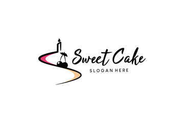 Creative abstract S letter sweet cake logo design with candle