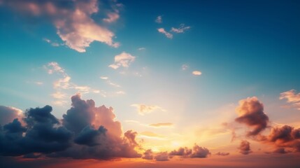 Naklejka na ściany i meble Natural background concept: Sunset blue sky and clouds backgrounds, Generative AI