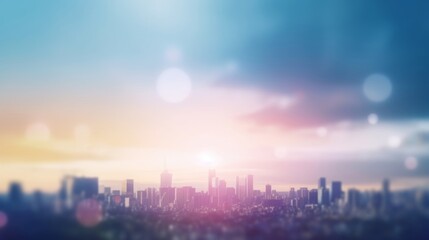 Fototapeta premium World Tourism Day concept: Abstract view city on twilight color sky and clouds cityscape background, Generative AI