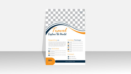 Modern abstract travel poster or flyer A4 vector template for travel agency, editable, creative, design suitable for banner, poster, social media poster or magazine cover.