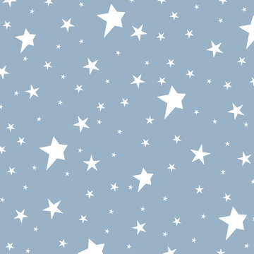 Seamless starry vector background in childish style.