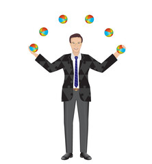 Man juggling with balls in the air. Multitasking. Vector illustration.
