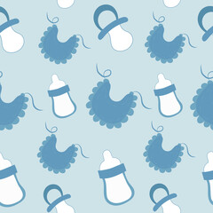 Baby shower pattern with design elements. Baby shower concept. It's a boy! 