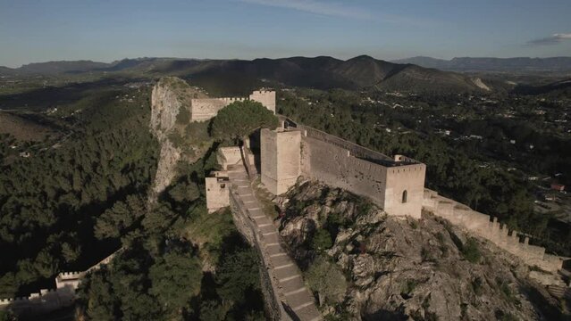 Aerial view of Castell de Xativa, Valencia, Spain.