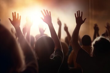 christian concept, Christian worship with raised hands, Generative AI - obrazy, fototapety, plakaty