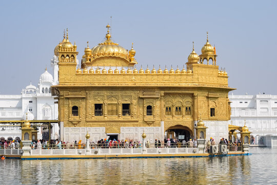 Beautiful view of Golden Temple (Harmandir Sahib) in Amritsar, Punjab, India, Famous indian sikh landmark, Golden Temple, the main sanctuary of Sikhs in Amritsar, India