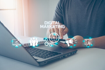 Digital marketing media internet advertising and sales increase business technology concept in...