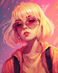 Fototapeta premium Illustration of an influencer in anime style. Avatar or character, fictional image, vertical.
