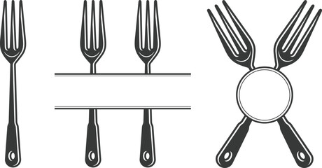 Fototapeta premium Cutlery Monogram, Cutlery Silhouette, Fork Vector, Restaurant Equipment, Clip Art, Fork Spoon and Knife monogram