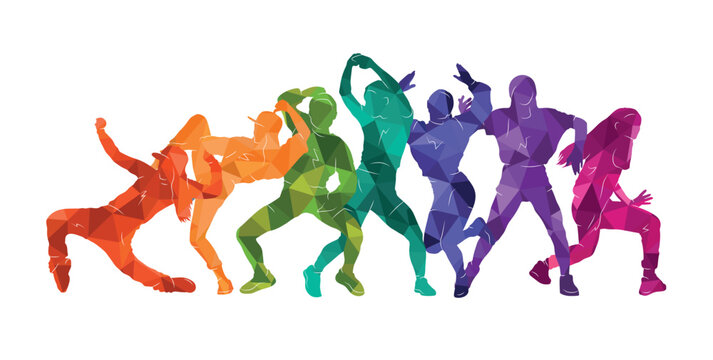 Detailed vector colorful illustration of silhouettes of expressive dancing girls. Jazz funk, hip hop, house dance. dancer.