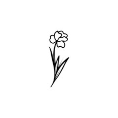 Iris flower line art. Design element for wedding card template, birthday, valentine, tattoo art. Simple vector illustration.