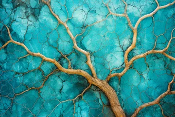 Fotobehang Nervures et ramification sur texture bleue turquoise - Générative IA © Concept Photo Studio