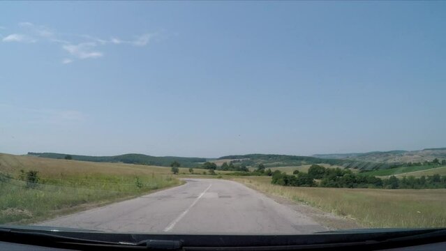Driving through the landscape of Viscri in Romania