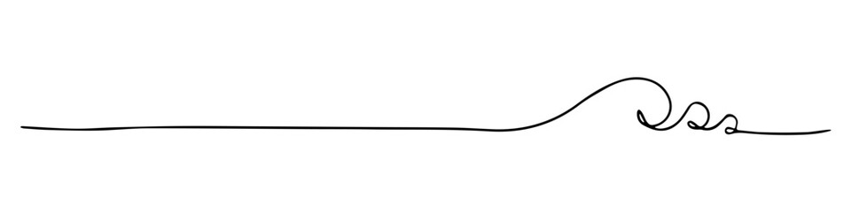 Handdrawn line of a sea wave. Abstract wave drawn with a continuous black line. Vector illustration on white background.  For design, social media, print, wallpaper, logo.