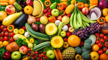 Fototapeta na wymiar Variety of colorful fresh fruits and vegetables