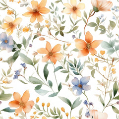 Fototapeta na wymiar Watercolor floral seamless patterns 4k resolution