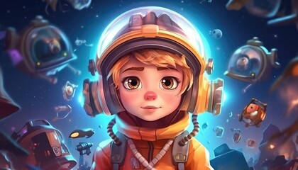 Sketch of cartoon kid space explorer for artistic inspiration. (Generative AI)