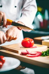 Obraz na płótnie Canvas Close-ups of cooks working in the kitchen. generative ai