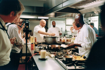 Fototapeta na wymiar Chef it shows of friends taking cooking classes. generative ai