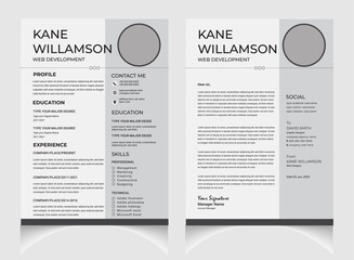 Professional CV or resume template design with letter cover design.