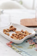 Nuts on a plate, breakfast, nutrition
