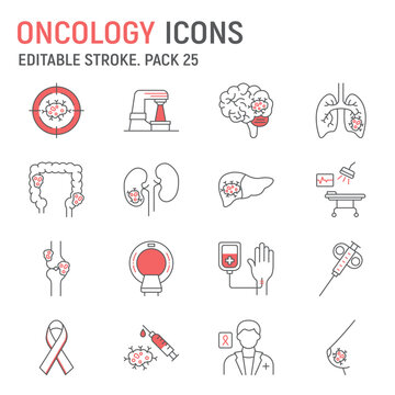 Oncology line icon set, medical collection, vector graphics, logo illustrations, cancer therapy vector icons, medicine signs, outline pictograms, editable stroke