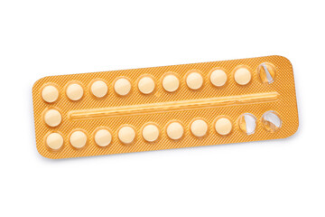 Oral contraceptive pills isolated on white background - obrazy, fototapety, plakaty