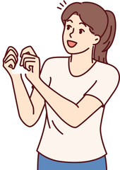 Happy woman with arrow pointing up, symbolizing ambition and striving for professional growth