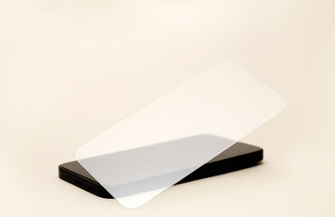 glass film change,repair and maintenance smartphone.hand in glove holding screen protection.flying in air tempered glass and phone.medical stethoscope meaning mobile doctor.tools and display napkin