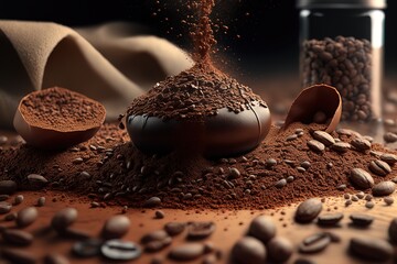 coffee beans with cocoa powder with motion blur with the best quality and resolution