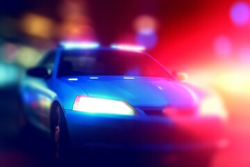 Obraz na płótnie Canvas Blurred background of police flashing lights at the crime scene. Crime news background. AI generated, human enhanced