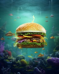 Fototapeta na wymiar hamburger in aquarium