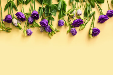 Eustoma flowers on beige background