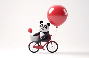 World bicycle day, cartoon panda have bicycle ride.  Post processed AI generated image