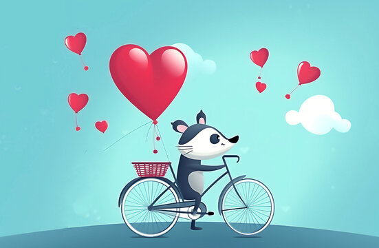 World bicycle day, cartoon badger have bicycle ride.  Post processed AI generated image