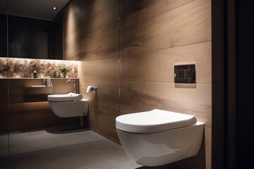 Fototapeta na wymiar Modern Wall Hanged Toilet Modern Luxury Bathroom High quality AI Created