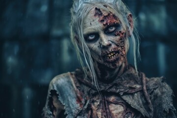 Fototapeta na wymiar Zombie woman or female monster, horror concept. AI generated, human enhanced