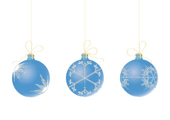 Vector Illustration of three Christmas Balls decorated with snowflake on White Background