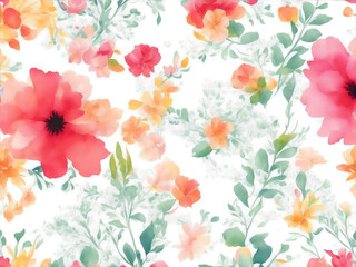 Fototapeta na wymiar Watercolor flowers background, abstract floral pattern isolated on white. Generative AI.