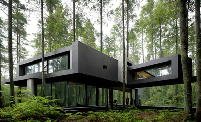 A futuristic, modern house perfectly integrated with nature. Generative Ai.