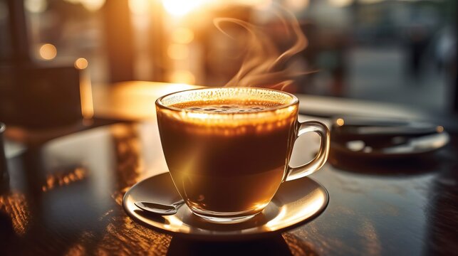 a cup of coffee with steam coming out of it. Generative AI Art.