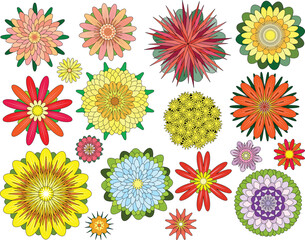 Fototapeta na wymiar Set of editable vector symmetrical flower designs