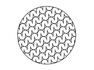 Fabric texture macro image in a circle. Outline vector illustration. Schematic representation of knitted material.