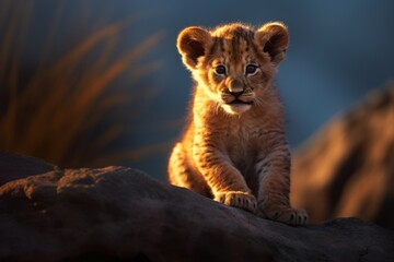 Obraz premium a portrait of a lion cub in the wild, ai tools generated image