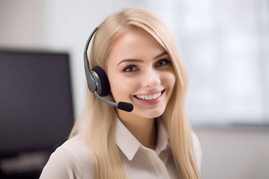 Blonde Woman Call Center Agent: AI Generated Image