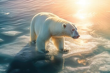 Obraz na płótnie Canvas Polar Bear in the Unprecedented Heat of the North Pole