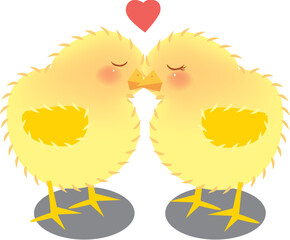 vector illustration for a pair of kissing chicks, cartoon