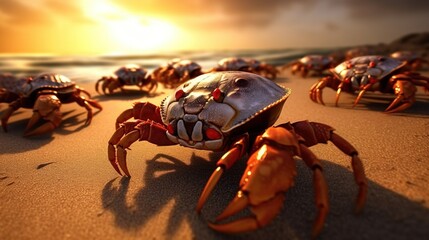Fototapeta na wymiar a group of crabs on a beach. Generative AI Art.