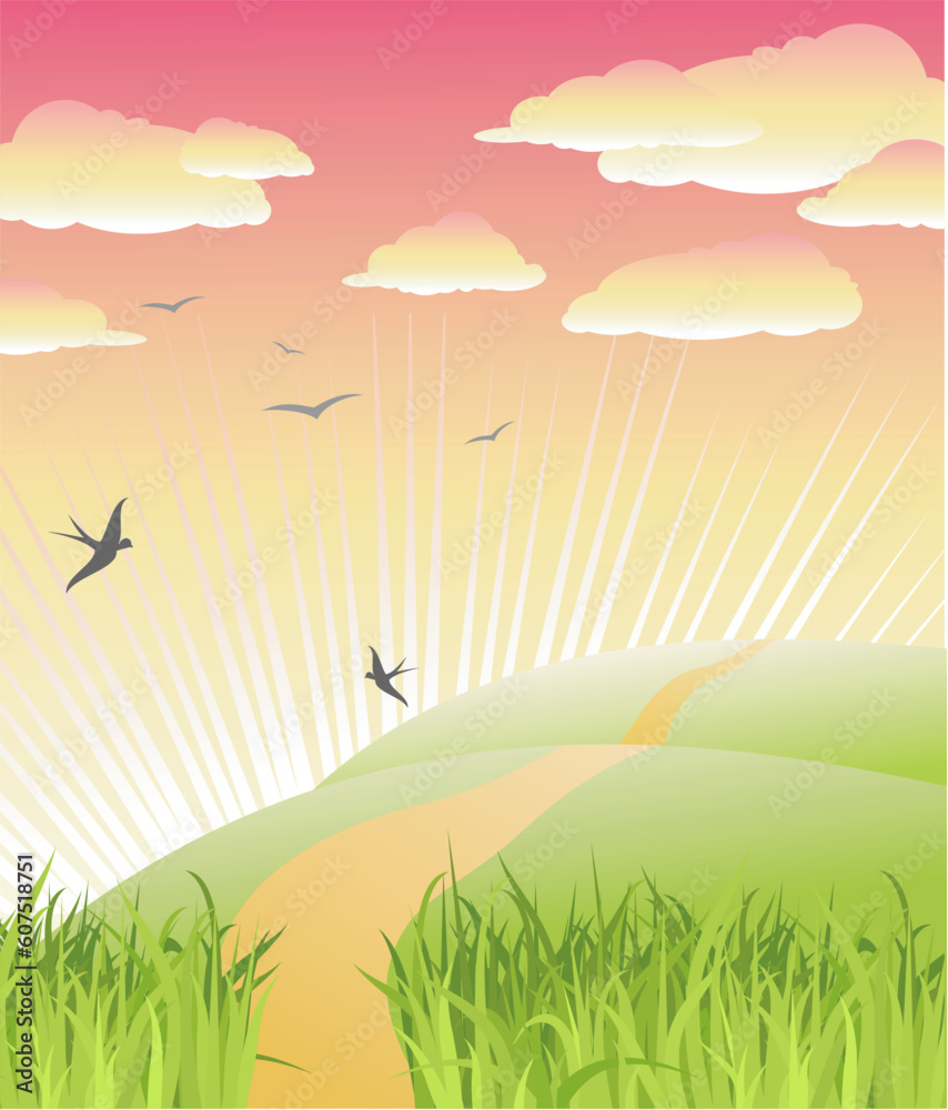 Sticker beautiful morning / nature / vector illustration