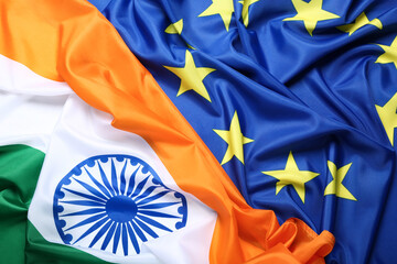 Flags of India and European Union as background